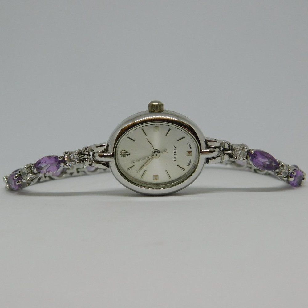 HMI 925 Sterling Silver Gemstones Quartz Women's Watch Sz. 6 1/2" New Battery